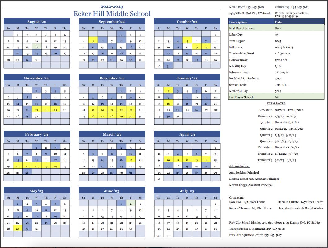 2022-2023 School Year Calendar